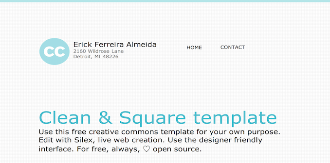 clean square template for Silex website builder